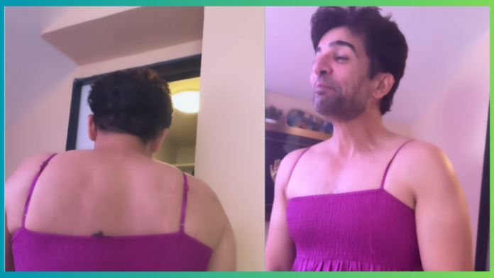 Handsome hunk Hero was roaming around wearing a pink maxi, when the children caught him, he turned red with embarrassment, as soon as he saw it he put it in the bathroom...