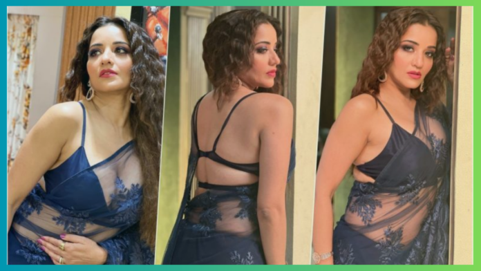 Monalisa did a hot photo shoot in black saree and deep neck blouse. Video viral on social media.