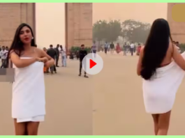 Viral Video : A girl reached India Gate with a towel wrapped around her body! People were embarrassed, video went viral