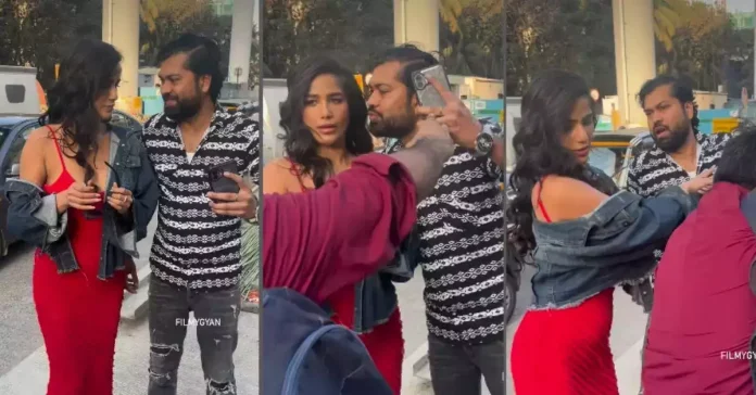 Poonam Pandey Viral Video : 'This is Udit Narayan's aunt's son', Poonam Pandey forcibly kissed; Fan's video goes viral